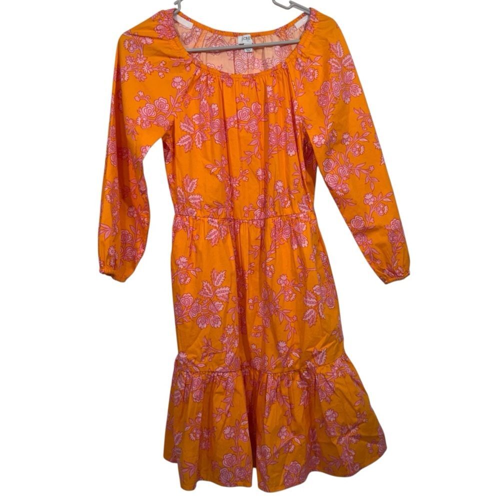 J. Crew Bright Floral Long Sleeve Tiered Ruffle Midi Length Dress
